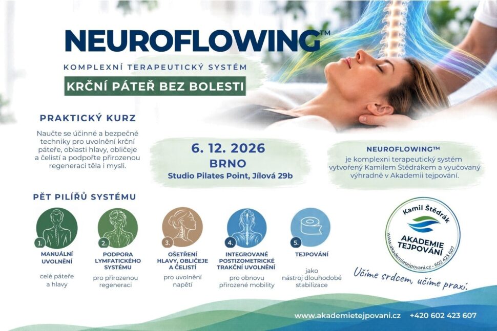 Akademie tejpovani, Kamil Stedrak, NEUROFLOWING, kurz, Brno, lymfa, migrena